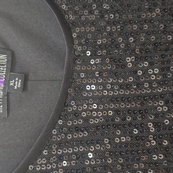 Black Sequin Peplum Top, XL - Picture 4 of 5